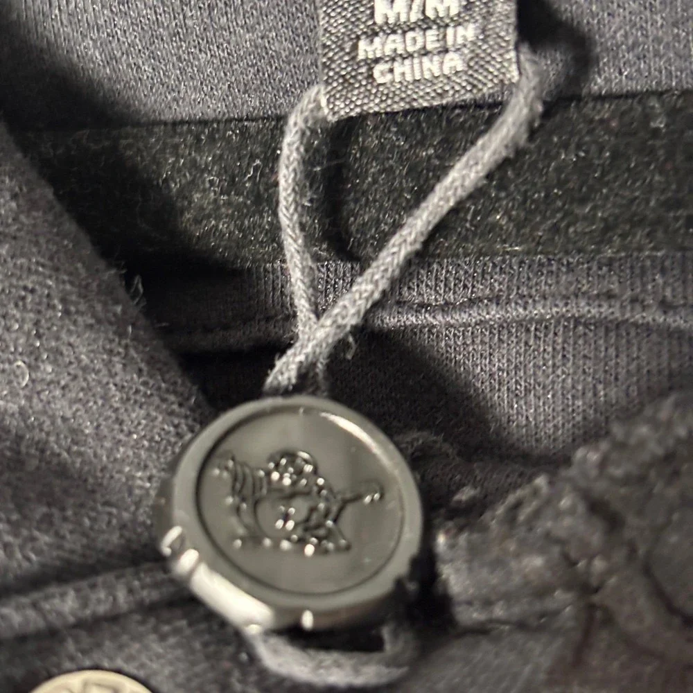 True Religion‎ Colorblock Hoodie Men's Medium Mixed Media Black Tan Pullover